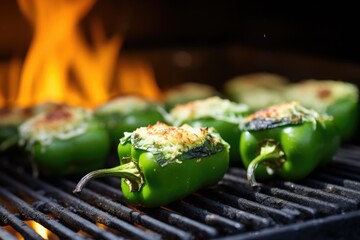 Sticker - green stuffed bell peppers turning over glowing embers