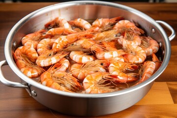 Poster - metal bowl full of uncooked shrimp marinated in sauce