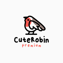 Wall Mural - robin bird quirky playful outline cartoon logo vector icon illustration