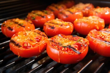 Wall Mural - multiple tomatoes on grill with heat waves distorting their shape