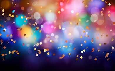 Colorful carnival confetti background with bokeh.