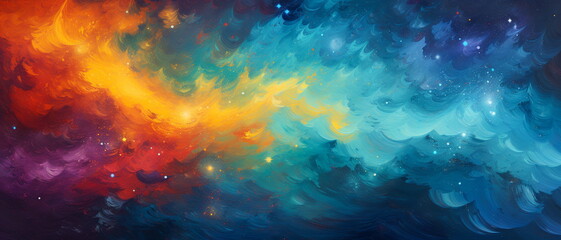 Wall Mural - Abstract blue and pink background with stars and sparkles.