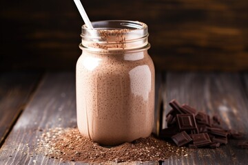 Wall Mural - a chocolate milkshake in a jar with a metal straw
