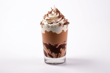 Sticker - a glass of chocolate milkshake with whipped cream on a white background