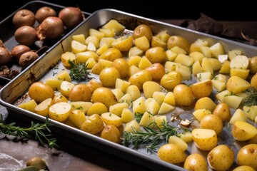 Poster - arranging smoked potatoes on a baking tray