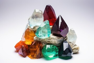 Wall Mural - pile of different crystals on a plain background