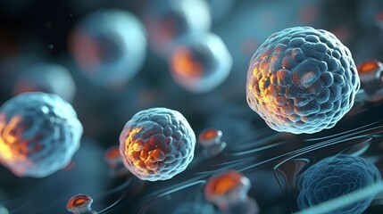 Cellular Therapy and Regeneration, microscope of cell, Embryonic stem cells background.