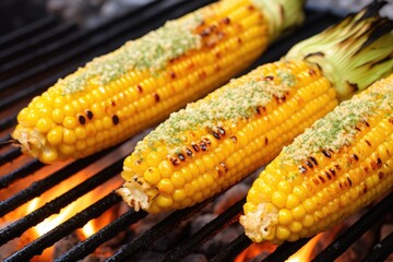 Poster - grilled corn on cob with sprinkled sesame seeds