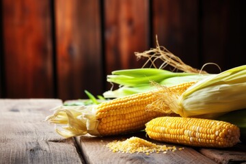 Canvas Print - corn on the cob with grill mark on wooden table