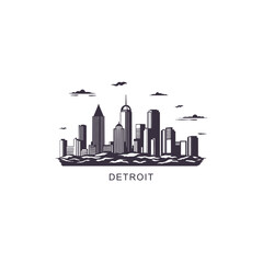 Detroit US Michigan cityscape skyline city panorama vector flat modern logo icon. USA, state of America emblem idea with landmarks and building silhouettes. Isolated graphic