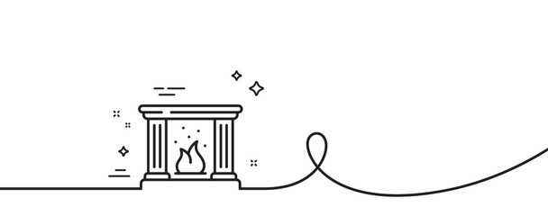 Poster - fireplace line icon. continuous one line with curl. fire furniture sign. home chimney symbol. firepl