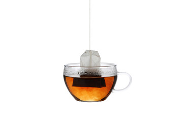 Wall Mural - PNG,tea bag in a transparent cup, isolated on white background