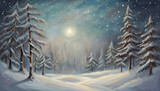 Fototapeta Fototapety z naturą - Beautiful winter landscape scene with snow and moon and copy space