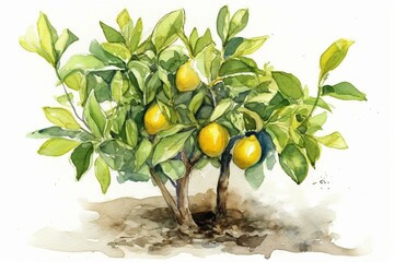 Wall Mural - Watercolor sketch of a lemon tree. Generative AI