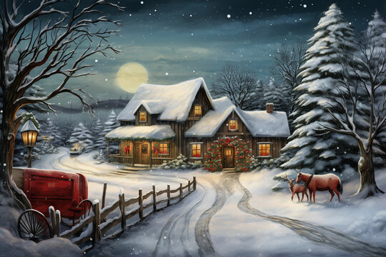 Christmas scene holiday greeting card design