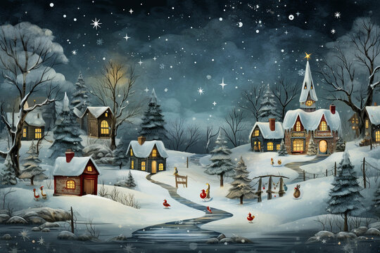 Christmas scene holiday greeting card design