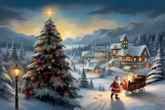 Christmas scene holiday greeting card design
