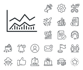 Wall Mural - Financial growth graph sign. Salaryman, gender equality and alert bell outline icons. Line chart icon. Stock exchange symbol. Trade infochart line sign. Spy or profile placeholder icon. Vector