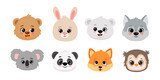 Fototapeta Pokój dzieciecy - Cute cartoon animals. Panda, fox, bear, koala, rabbit, bunny, owl, polar bear, wolf. Animal heads and faces.