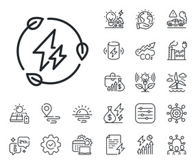 Poster - leaf energy power sign. energy, co2 exhaust and solar panel outline icons. green electricity line ic