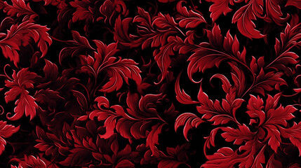 Wall Mural - Red black velvet burnout seamless pattern wallpaper background