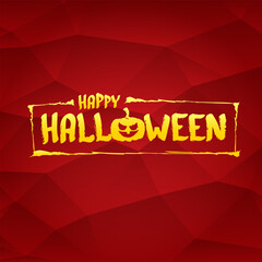 Wall Mural - Happy Halloween golden text Banner or label. Vector halloween calligraphic text label with scary pumpkin isolated on red background. Halloween banner design template