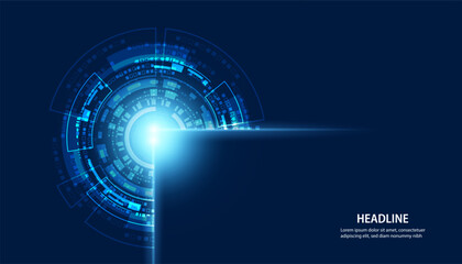 Poster - Abstract Circle Digital Circuit Concept Light Circle Network Connection Blue Digital Background Futuristic Modern.