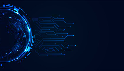 Fototapete - Abstract Circle Digital Circuit Concept Light Circle Network Connection Blue Digital Background Futuristic Modern.
