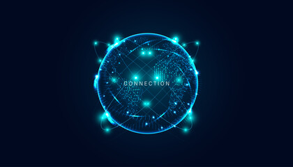 Fototapete - Abstract world technology Connection Communication business, network on a modern blue background futuristic digital