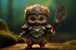 Adorable owlet warrior. Generative AI