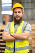 © chokniti - Professional male caucasian engineer or manufacturing worker man person in factory portrait, smart industry business manager occupation job with safety helmet for construction work, machinery foreman