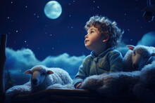 A Little Boy Lies Down And Counts The Little Sheep That Jump Around In His Imagination