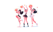 Female Cheerleaders Cheering And Dancing