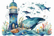watercolor cute fantasy whales fish composite
