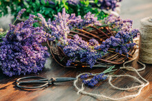 Lavender Wreath And Scissor On Table