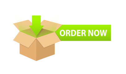 Poster - Order Now. Modern Web Banner With Package Icon. Business concept. Vector illustration