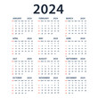 Calendar 2024 template vector, Planner 2024 year, Wall calendar 2024 year, Week Starts sunday, Set of 12 calendar, advertisement, printing, stationery, organization office. Vector illustration
