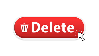 Poster - Mouse cursor click red erase, wipe, delete button or sign for website, mobile app, UI. Pointer click. Vector web button. Vector illustration
