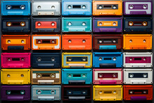 Retro Cassette Tapes Places In A Grid