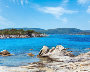 Wall Mural - Aegean sea coast landscape, view near Karidi beach (Chalkidiki, Greece).