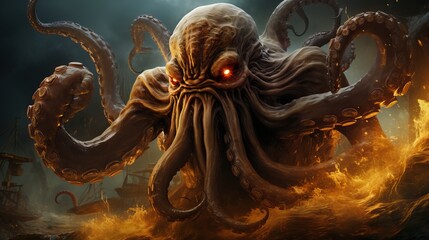 Poster - Giant Octopus Kraken. a giant octopus with tentacles