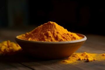 Wall Mural - Turmeric powder plate food. Spicy organic. Generate Ai