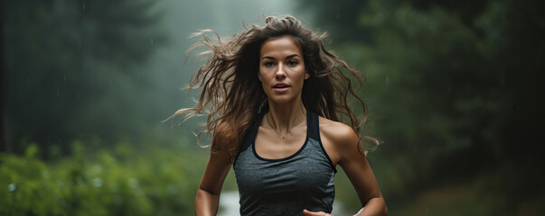 Canvas Print - Beautiful athletic girl jogging outdoors