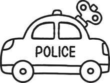 Outline Toy Car Cartoon Illustration Wind Up Rescue Police Car