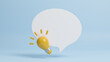 © Nuchjaree - Quick tips for smart creative with light bulb in speech bubble on blue background. Inspiration, brainstorm, development, business solution concept. Growth and success. 3d rendering illustration