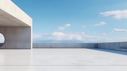 Wall Mural - Modern concrete architecture building, exterior floor and roof with empty space for mock up with blue sky background, in clean design, with Generative Ai.