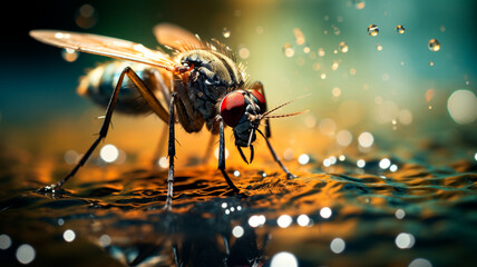 Wall Mural - close - up of a fly on a black background