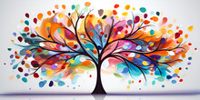 Colorful Trees Images ,Elegant Colorful Tree With Vibrant Leaves Hanging Branches Illustration,AI Generative 
