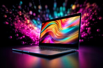 Wall Mural - Mockup of beautiful laptop with multicolor background