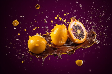 Fresh passionfruit in a splash of water